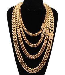 Chains 618mm Wide Stainless Steel Cuban Miami Necklaces CZ Zircon Box Lock Big Heavy Gold Chain For Men Hip Hop Rock JewelryChain6272757