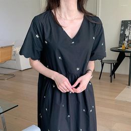 Casual Dresses Embroidered Dress Woman Short Sleeve 2024 Summer Clothing Style Elegant Korean Blouses One Piece Beach Long Robe Floral