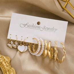 Earrings Boho Heart Butterfly Earrings Set For Women Luxury Big Circle Geometric Pearl Drop Earrings Baroque Korean Wedding Jewellery 230831