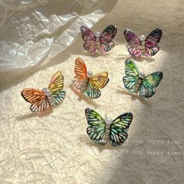 Backs Earrings Gradient Colour Sweet Cool 3D Oil Painting Butterfly Stud Women Y2K Summer Resin Pearl Earring Korean Fashion Jewellery