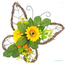 Decorative Flowers Artificial Spring Wreath Leaf Sunflowers Mother Day For Front Door Garden Farmhouse Wedding Decorations
