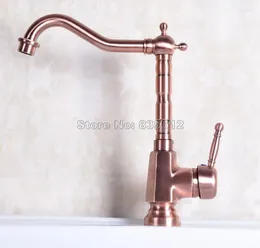 Bathroom Sink Faucets Antique Red Copper Swivel Spout Kitchen & Basin Faucet / Single Handle Mixer Tap Deck Mounted Hole Wnf253