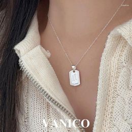 Pendants Dainty Rectangle Tag Pendant Necklace 925 Sterling Silver Fashion Punk Letter GOOD LUCK Carving Charm For Women