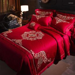 Bedding Sets Red Embroidery Set Egyptian Cotton Duvet Cover Thick Bedspread Bed Sheet For Wedding Pillowcase Bedclothes
