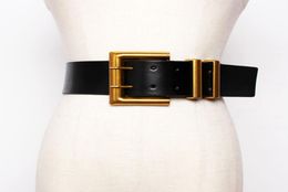 Fashion Women Wide Belt Gold Big Mental Double Pin Buckle Female Black PU Leather Belts Dress Coat Waist Corset Strap4308283