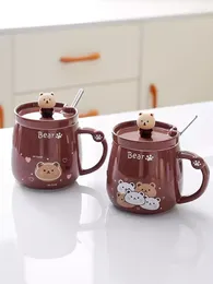 Mugs Couple Cup Ceramic Coffee Cups Creative Cartoon Milk Tea Ins Korean Style Oatmeal Breakfast Mug Drinkware Kitchen