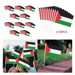 1-50PCS Palestine Flag Polyester Fade Resistant Palestine Collectible Flag Portable Multi-Piece Set With Pole Hand Cranked Flag 240513