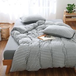 Bedding Sets Set Nude Sleeping All Cotton Knitted Four Piece Plain Colour Striped 1.5m Bed Sheet