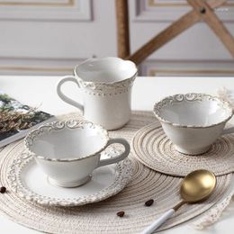 Cups Saucers European Style Coffee Cup And Saucer Set Ceramic Mug Small Luxury Simple Embossed Tazas Household Tea LH50BD