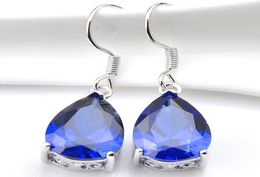 10Prs Luckyshine Teardrop Blue Topaz Gemstone Silver Women Fashion Dangle Earrings Cubic Zirconia Earrings1520440