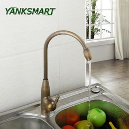 Kitchen Faucets YANKSMART Antique Brass Bathroom Faucet Deck Mounted Single Handle 360 Swivel Basin Sink And Cold Water Tap