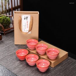 Teaware Sets 6pcs 130ml Circular Ceramic Crackle Glaze Chinese Style Tea Cup Set With Gift Box Luxury Festive Party Business Themed Gifts