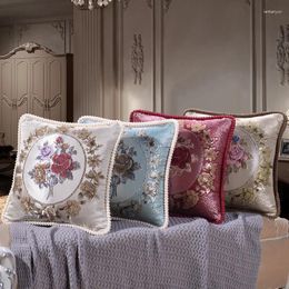 Pillow European Classical Jacquard Cover Vintage Embroidery Flowers Decorative Pillows Case Home Office Sofa Chair Pillowcase