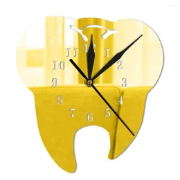 Wall Clocks Stylish Teeth Mirror Clock Battery Powered Acrylic Material With Adhesive Backing Space Expanding Decoration
