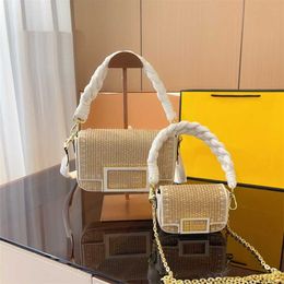 Hot Straw designer beach bags women luxurys Handbag chain Straw luxurys handbags Fashion Solid color tote bag Classic Purse 230420