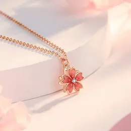 Pendant Necklaces Creative Rotatable Hollow Peach Blossom Necklace For Women Anniversary Gift Rose Gold Jewellery Plants Sweet Flowers