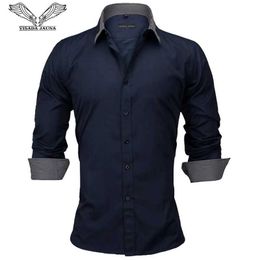 Men's Dress Shirts VISADA JAUNA New 2018 Mens Clothing Long-slved Shirt Cotton Listed Casual Patchwork Slim Fit Office Design Fashion Blouses Y240514