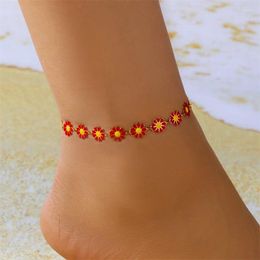 Anklets Sweet Daisy Flower Chain For Women Handmade Multicolor Enamel Sunflower Foot Bracelet Summer Jewellery Accessories