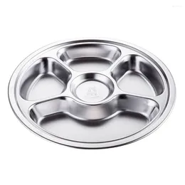 Dinnerware Sets Circle Tray Stainless Steel Grid Dining Plate Divided Breakfast Metal Household Tableware Container Storage Child