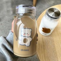 Wine Glasses 500ML Cartoon Pattern Glass Water Bottle Portable Large Capacit With Lid Milk Cup Heat Resistant Bear