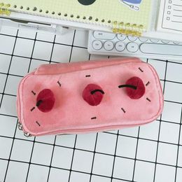 Cute Plush Cherry Cake Pen Bag Storage Large Capacity Student Stationery Pencil Pouch Supplies