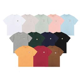 6hdf Designer Fashion Short Sleeved t Shirts Tooling Carhartte Men's Small Standard Workwear Pocket for Men and Women Loose Round Neck Couple