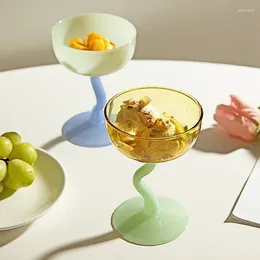 Wine Glasses Ins Goblet Dessert Glass Mug Round Bowl S-shaped Ice Cream Cup Milkshake Milktea Coloured Borosilicate