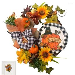 Decorative Flowers Flower Wreaths For Front Door Realistic Autumn Pumpkin Thanksgiving Sunflower Garland Colourful With Wooden Sign Portable