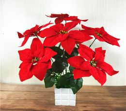 poinsettia artificial flowers Christmas silk flowers Christmas decorative potted floral fake flower for home decoration office pla9337337