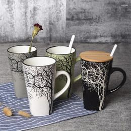 Mugs Hand-painted Ceramic Mug 500ml Water Cups Tea Cup Milk Coffee With Covered Spoon Office Large Capacity