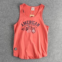 Men's Tank Tops American Letter Print Cotton Sleeveless Vest For Men Vintage Summer Casual Loose Versatile Camisole T-shirt Tees