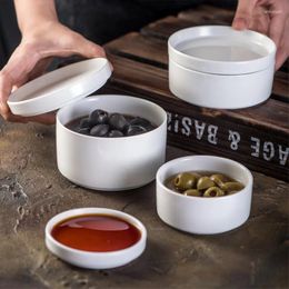 Plates Ceramic Bowls With Lids Small Cute Salad Fruit Bowl Pure White Dessert Dish Storage Container For Refrigerator