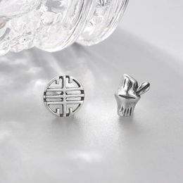 Stud Earrings Vintage S925 Silver Bamboo With Distressed Finish And Asymmetric Ins Style Korean Fashion Jewellery For Women