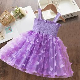 2024 Summer Baby Girl Dress 3D Butterfly Tulle Suspender Mesh Princess Dresses for Girls 2-6 Yrs Kids Birthday Party Clothes 240513