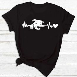 Women's T-Shirt Women Dog Heartbeat Print T-shirt Girl Funny 90s Print T Tshirt for Female Red Shirt Clothes Tops Y240509