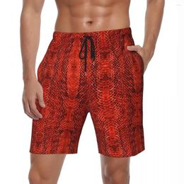 Men's Shorts Bathing Suit Red Snakeskin Board Summer Python Skin Print Casual Beach Short Pants Men Custom DIY Running Swimming Trunks