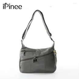 Shoulder Bags IPinee Ladies Fashion Tote Genuine Leathe Handbags Double Zipper Black/Grey Female Messenger Crossbody Purse