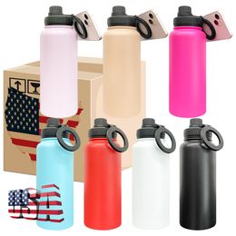 RTS 32oz matt copper plated laser tumbler outdoor hiking sports vacuum insulated water bottle Quencher thermo coffee mug with magnetic ring holder for phone Bracket