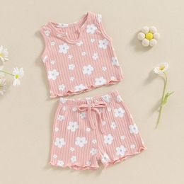Clothing Sets Baby Girls Toddler Summer Clothes Floral Print Ribbed Sleeveless Round Neck Tank Tops And Shorts 2 Piece Set