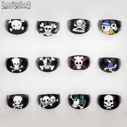 Cluster Rings 20Pcs Mixed Lots Black White Skull Resin For Children Kid Girls Fashion Finger Ring Party Birthday Jewellery Gift