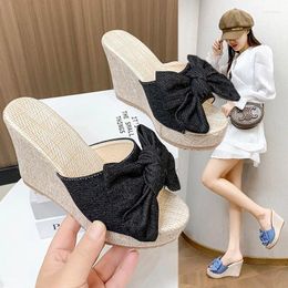 Slippers Women Fashion Casual Party Club Shoes Bowknot Design Platform Wedge Sandals Summer 2024 Flip Flops