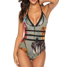 Women's Swimwear Flower In A Landscape Swimsuit Vintage Variegated One Piece Push Up Surf Monokini Cut Out Swimsuits Graphic Beachwear