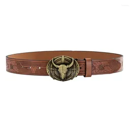 Belts Vintage Cowboy Belt For Men Teens Denims Pants TexasBull Buckle Male Metal Carved Jeans