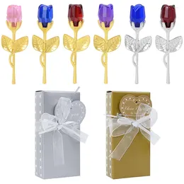 Party Favour Valentines Day Gift Crystal Glass Rose Artificial Flower Silver Gold Rod Branch For Girlfriend Wedding Favours Decor