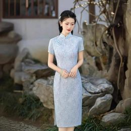 Ethnic Clothing Women Lace Knee-Length Cheongsam Vintage Wedding Formal Dress Traditional Mandarin Collar Qipao