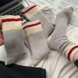 Women Socks Retro Cotton Autumn And Winter Couple's Contrast Stripe Thick Warm Needle For Men Long Female Fashion Striped