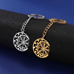 Keychains Lanyards Jeshayuan Hollow Viking Pirate Compass Talisman Vegvisir Keychain For Men And Women 2023 Stainless Steel Amulet Jewellery Y240510