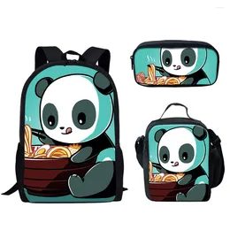 School Bags Novelty Trendy Panda 3pcs/Set Backpack 3D Print Student Bookbag Travel Laptop Daypack Lunch Pencil Case