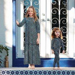 AS 2024 Florals Modal Girls Maxi Dress Cute Girl Robe Baby Set Sisters Matching Clothes Black 240507