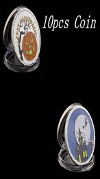 10pcs Happy Halloween Party Silver Plated Coins Craft Fluorescence Pumpkin Window Fluorescent Fantasy Gift3713238